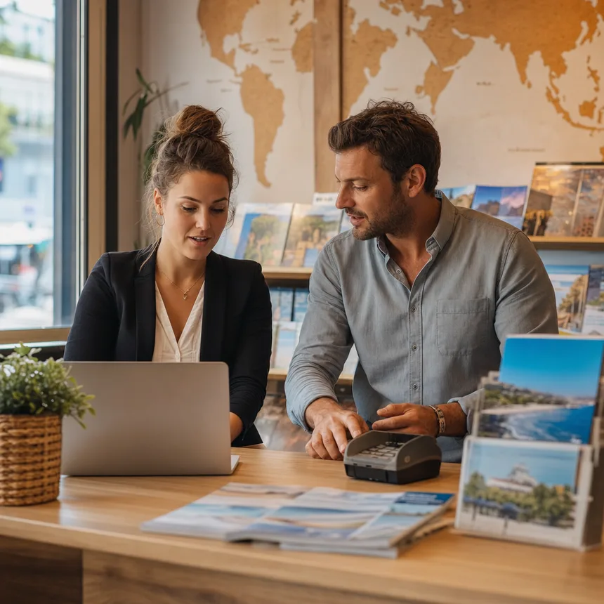 Deux conseillers dans une agence de voyage