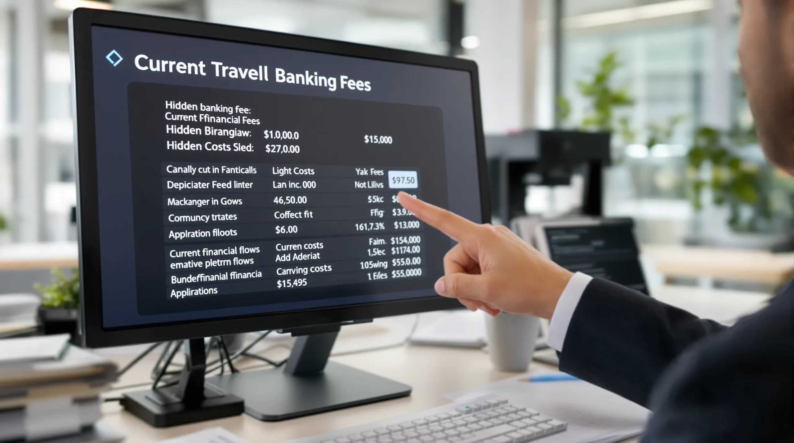 Un agent de voyage entoure sur un écran les différents frais bancaires, mettant en évidence les coûts cachés et la complexité des flux actuels.