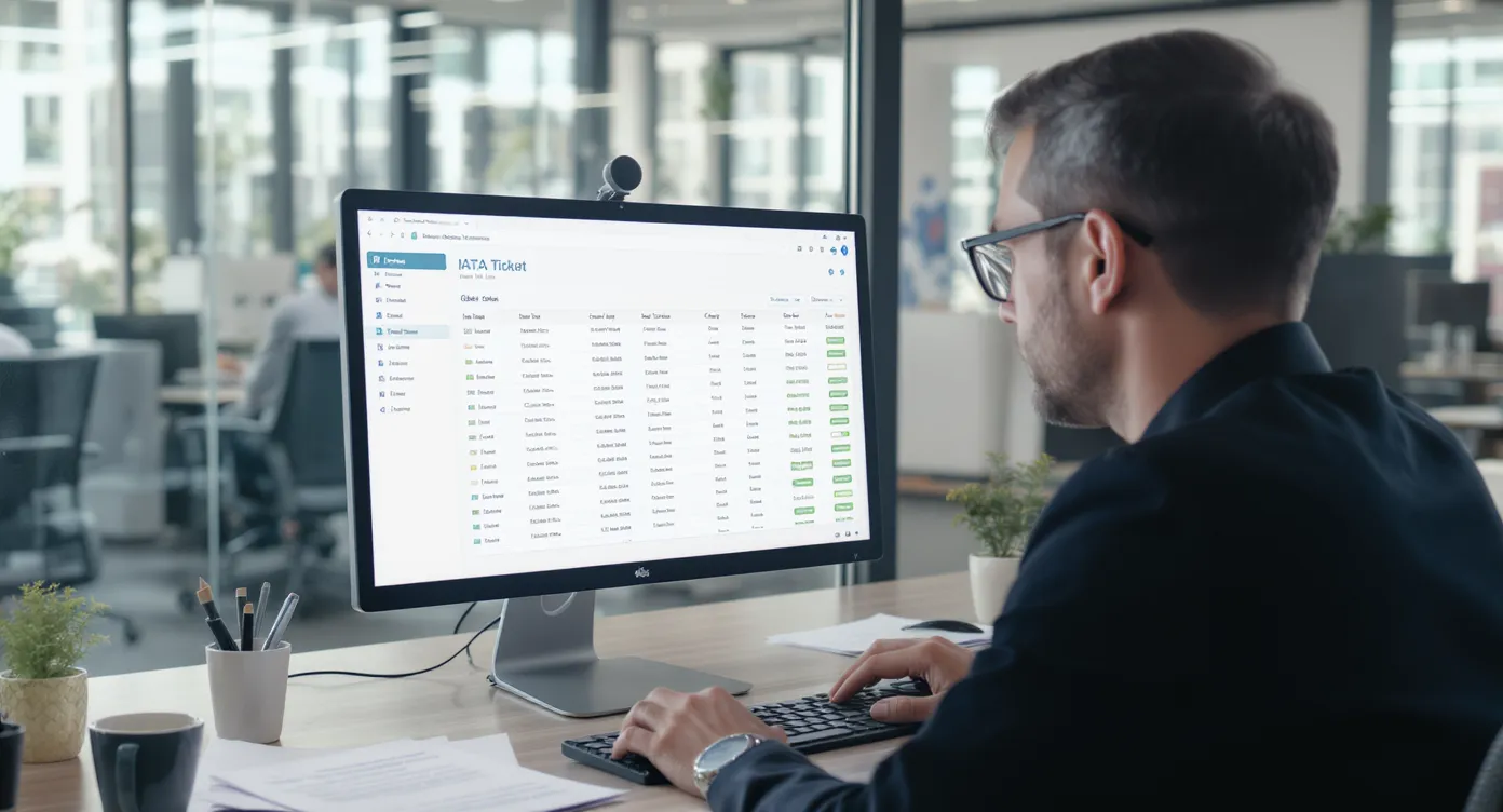 Une analyste finance consulte un écran où chaque billet IATA est automatiquement apparié à un mouvement bancaire, avec un indicateur vert lorsqu’aucun écart n’est détecté.